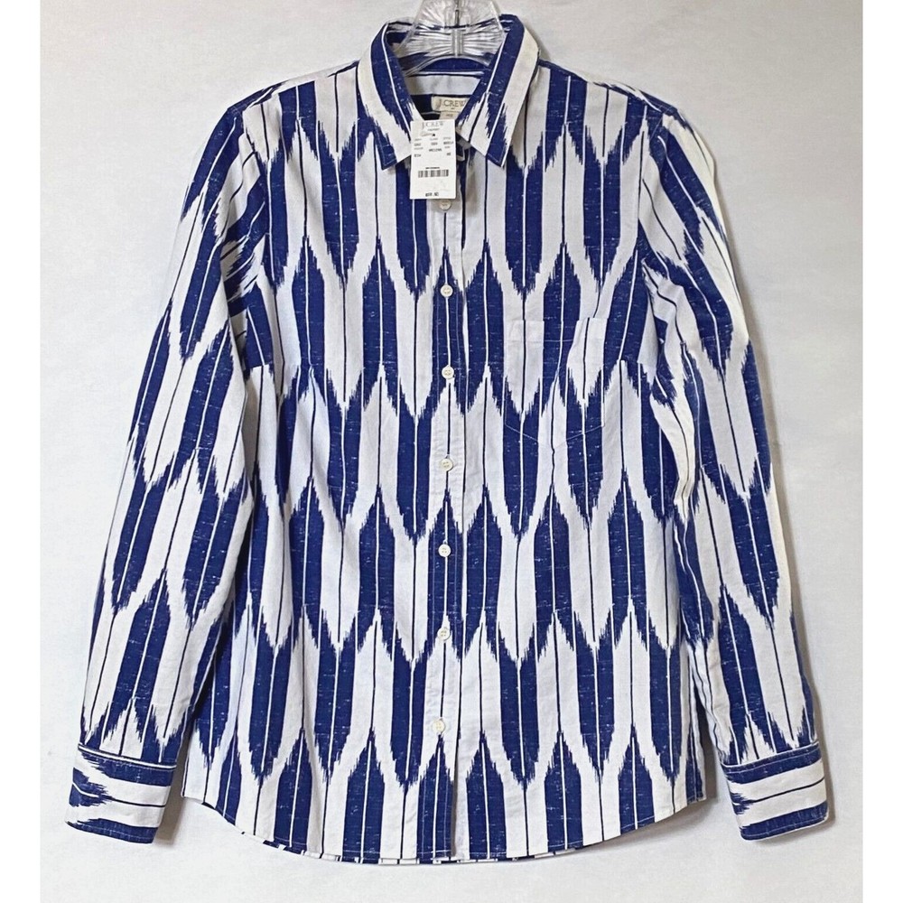 J Crew Factory Dress Shirt Womens XS Multicolor Blue White Geometric NWT Flaw
